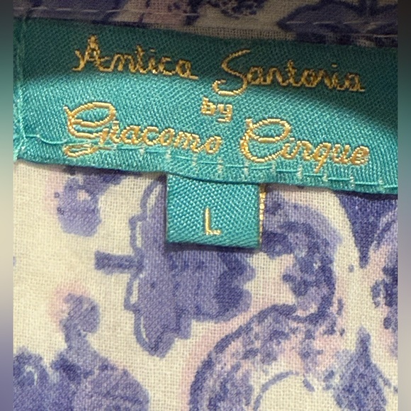 Amtica Santorini EUC Sz L Blue & Yellow Floral Button Embroidered Blouse (0654) - Picture 4 of 11